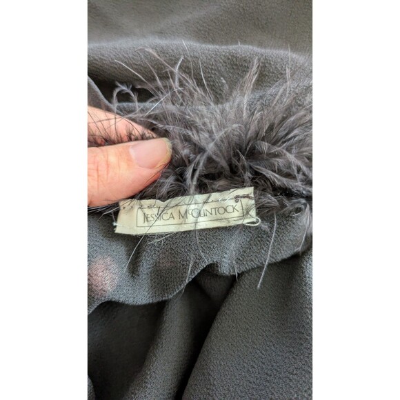 Jessica McClintock Scarf Shawl Wrap Sheer Black Feather Trim Elegant Evening - Picture 5 of 5